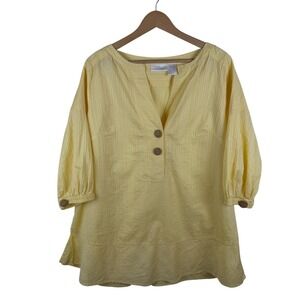 Soft Surroundings‎ Yellow Striped Cotton Tunic Top Size 1X Coastal Relaxed Boho